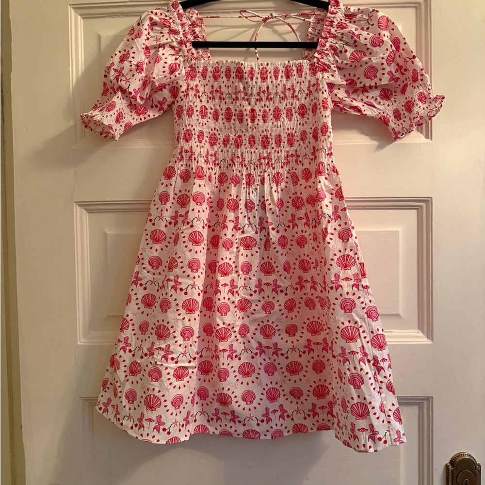 Hill House Pink and White Shell Print Mini Dress